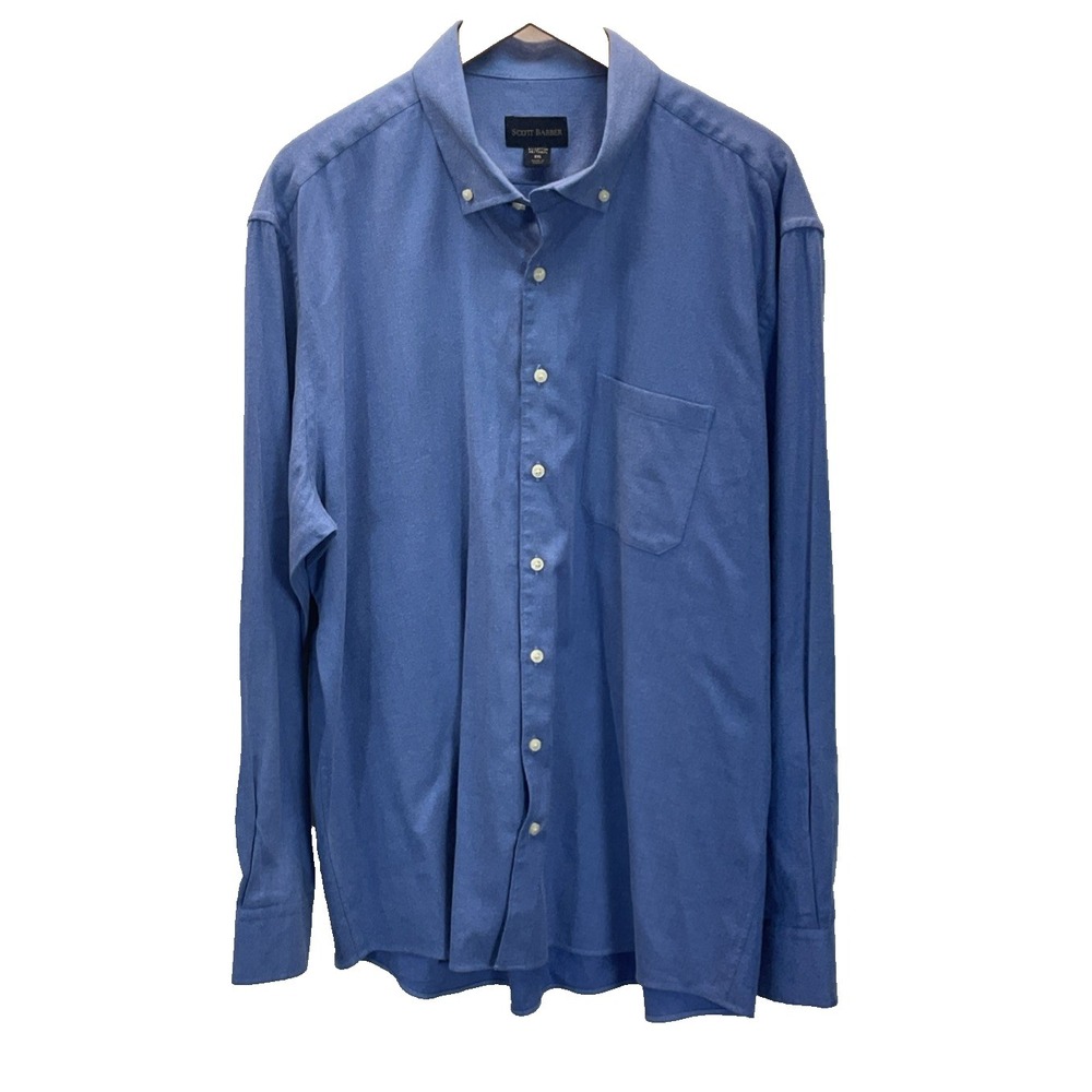 Scott Barber‎ Shirt Men's XXL Blue Flannel Button Down Casual Luxury Tencel